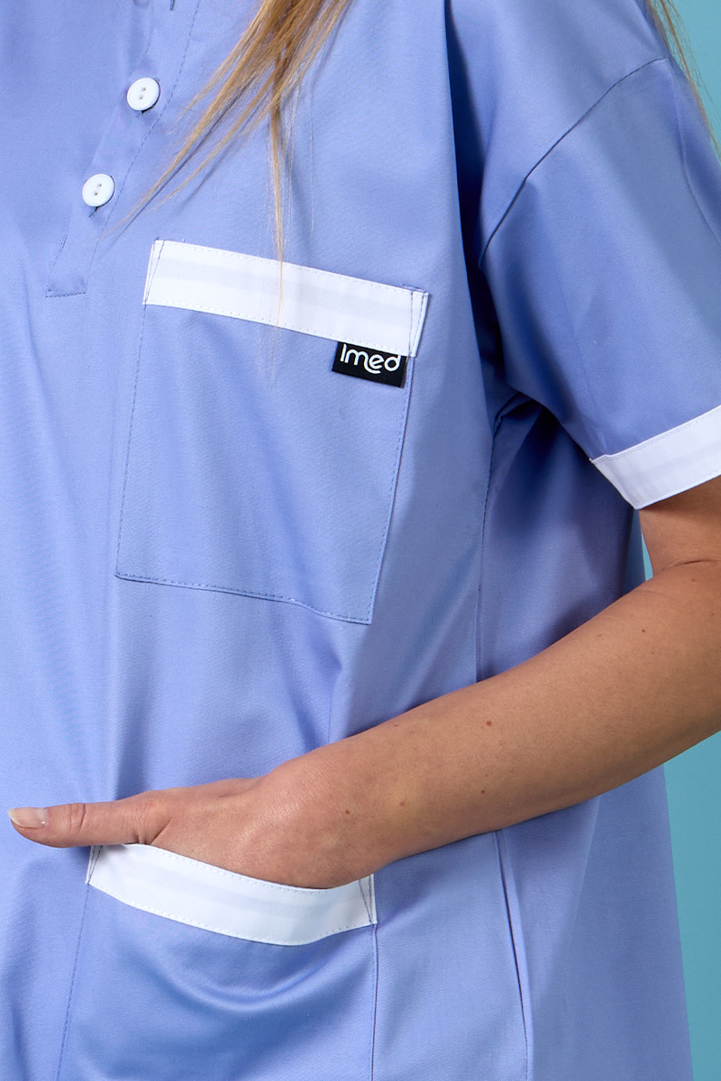 Casacca unisex collo coreana azzurro chiaro bordi bianchi - immagine 3