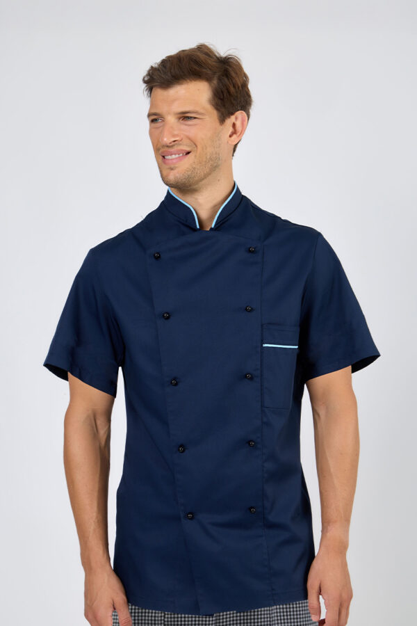 Giacca chef unisex blu profili azzurri misto cot./pol.