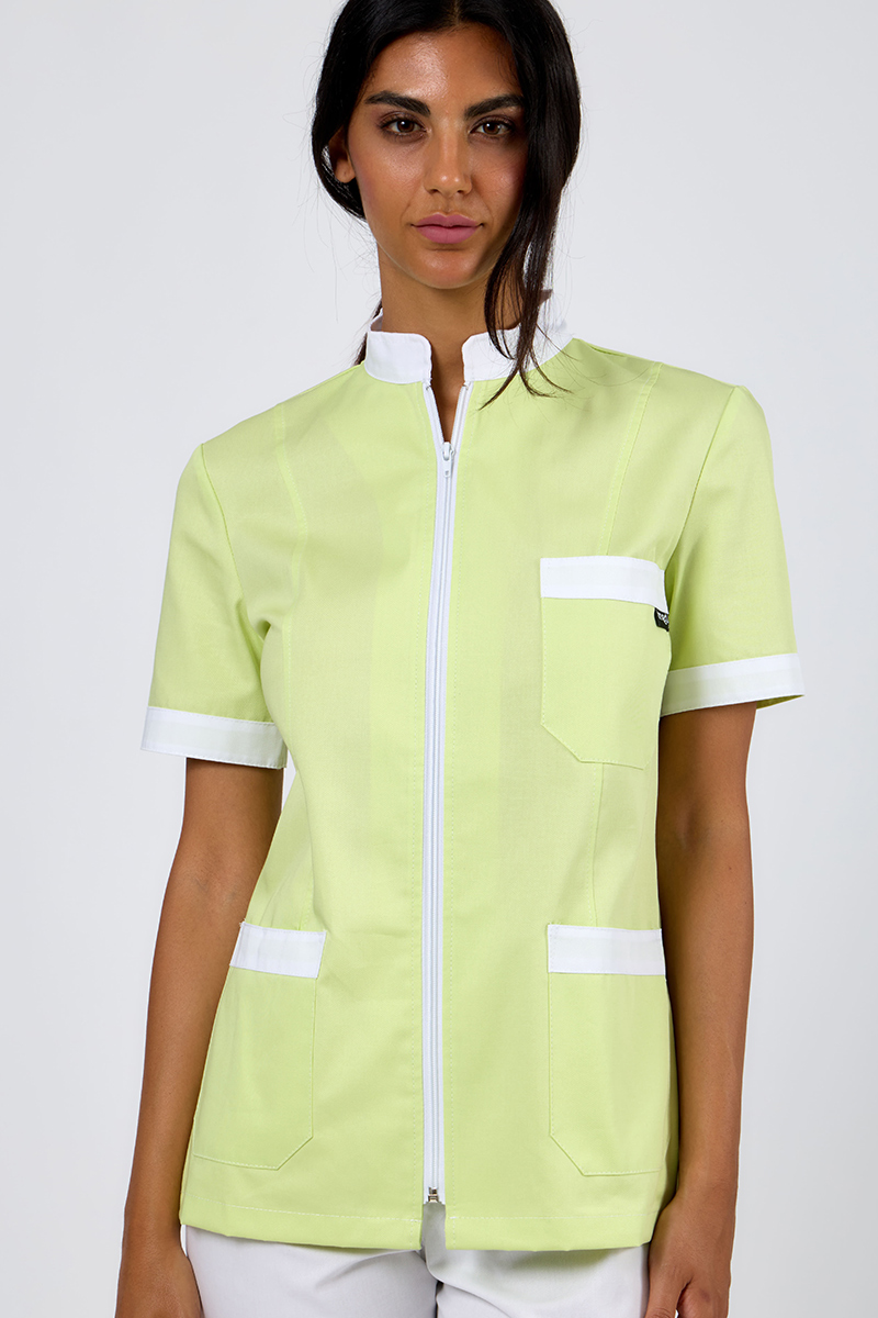 Giacca donna collo coreana zip verde acido bordi bianchi - immagine 4