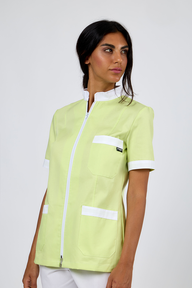 Giacca donna collo coreana zip verde acido bordi bianchi