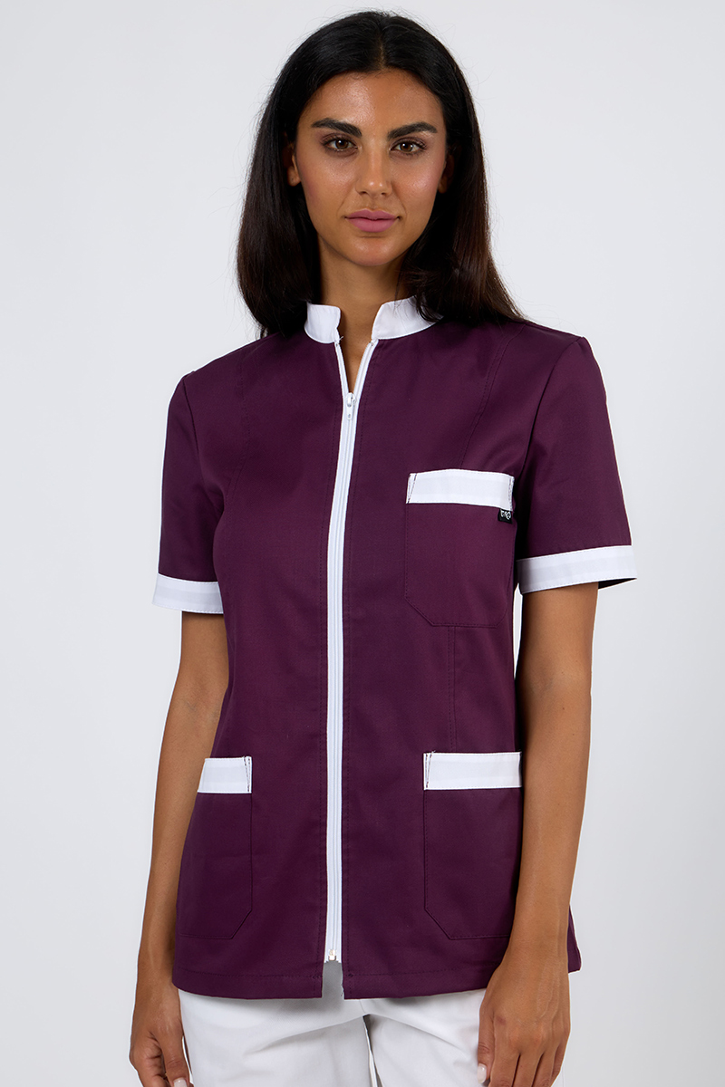 Giacca donna collo coreana zip vinaccia bordi bianchi - immagine 5