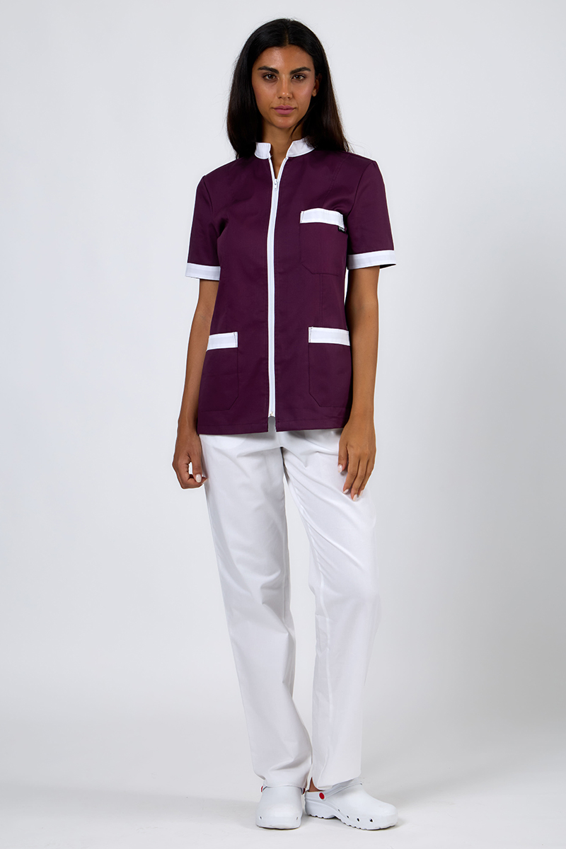 Giacca donna collo coreana zip vinaccia bordi bianchi - immagine 3