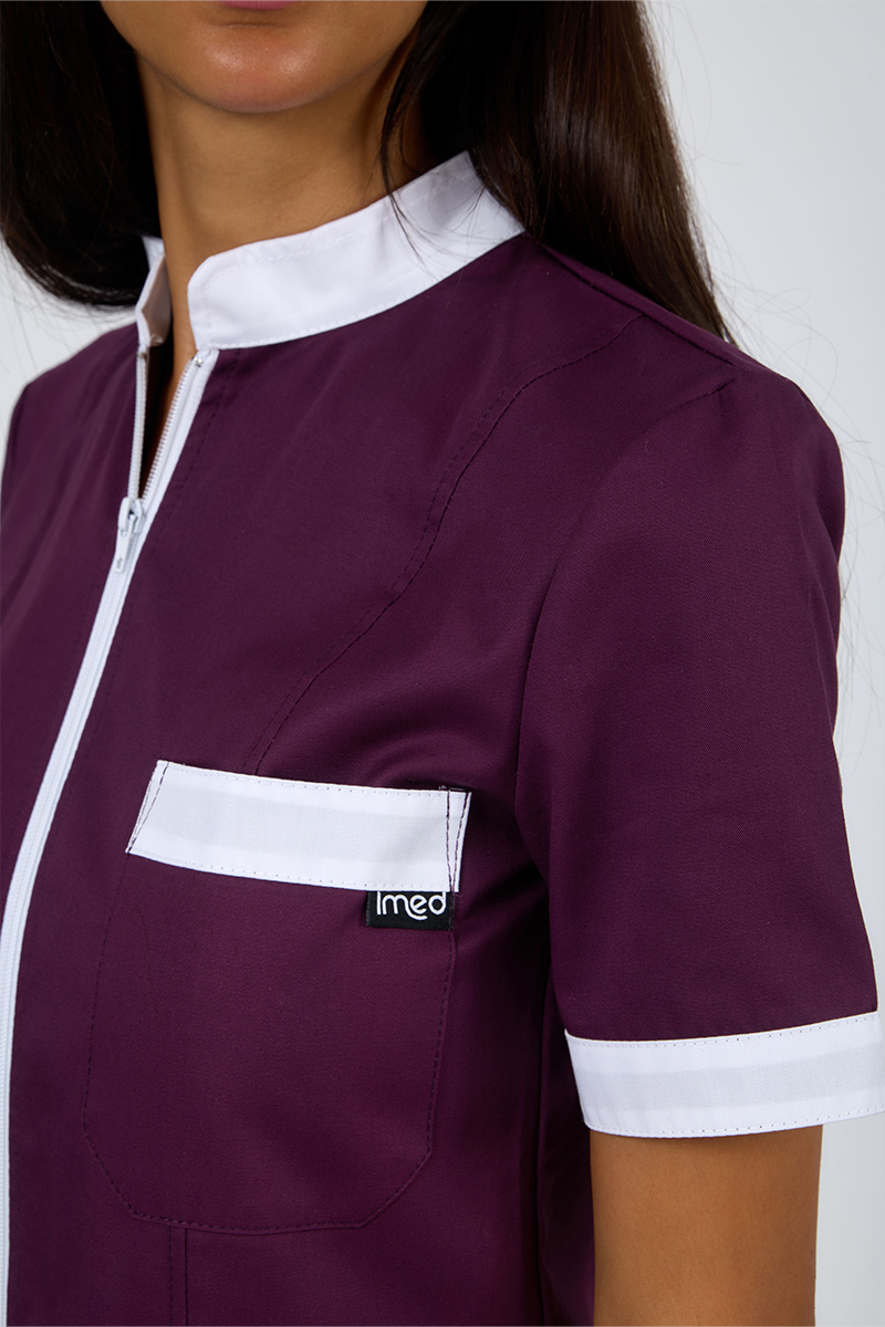 Giacca donna collo coreana zip vinaccia bordi bianchi - immagine 2