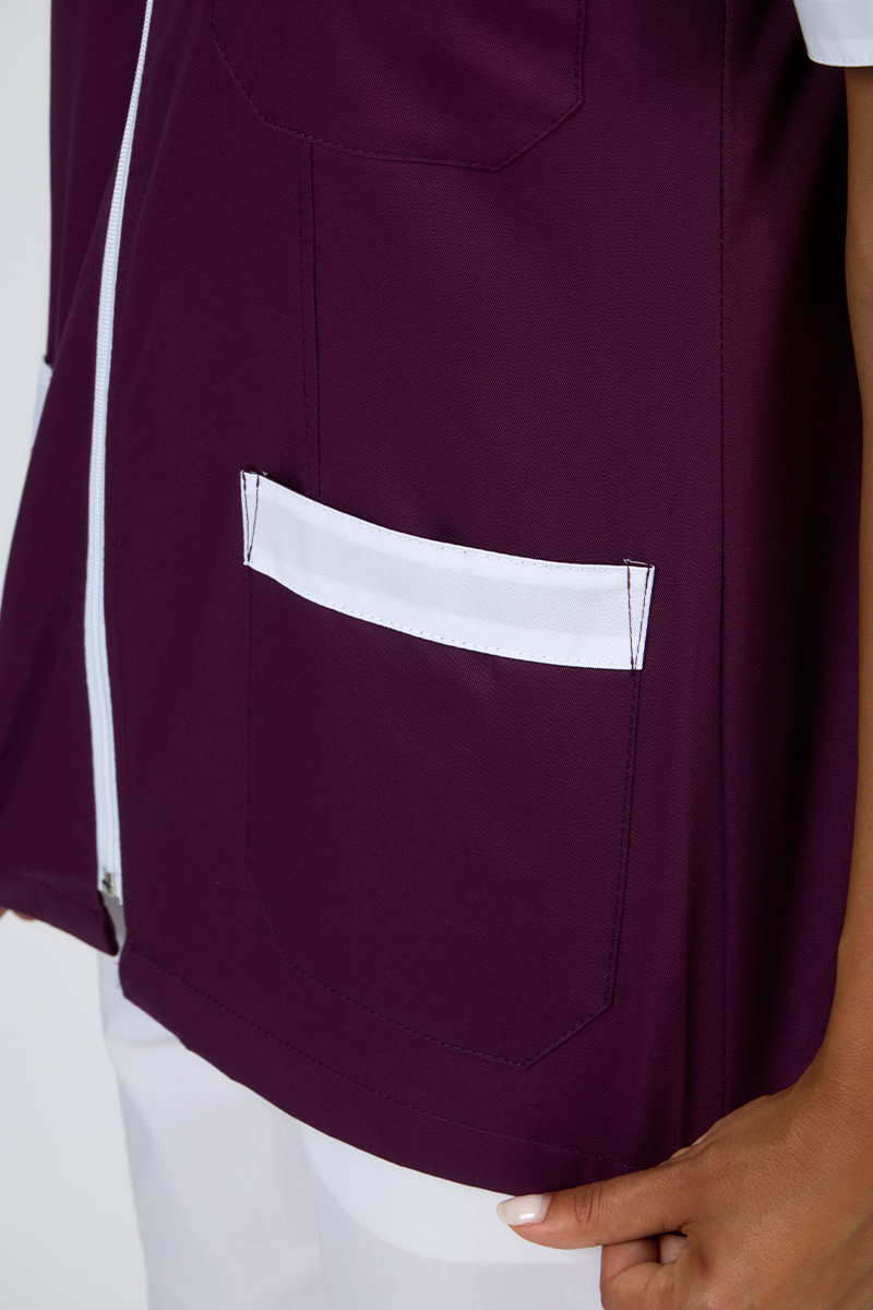 Giacca donna collo coreana zip vinaccia bordi bianchi - immagine 4