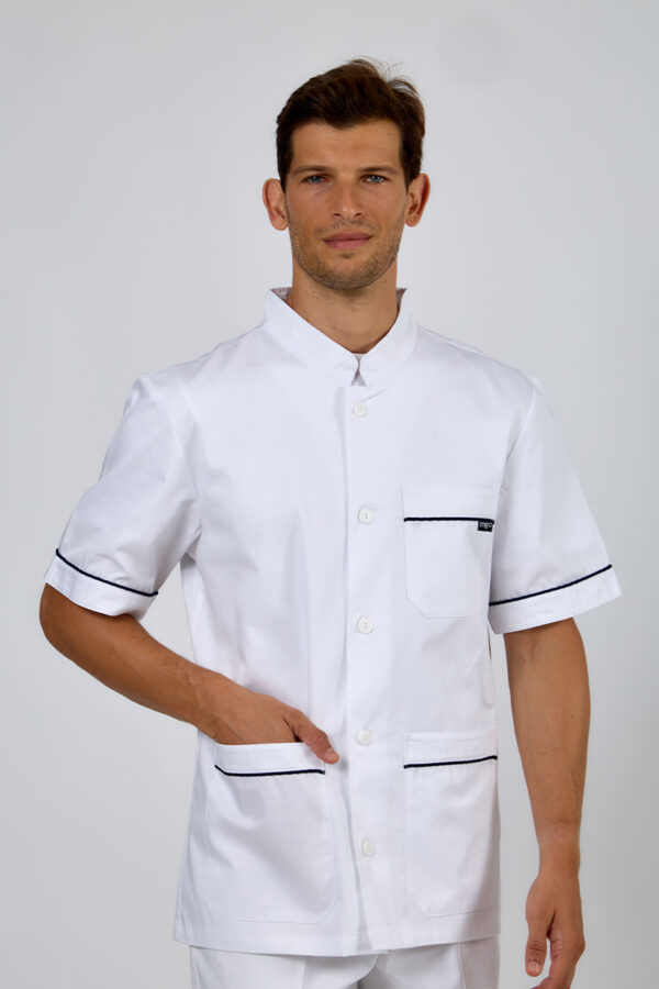 Giacca uomo collo coreana bianca profili blu