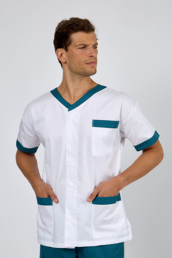 Giacca unisex collo V marinaio bordi petrolio